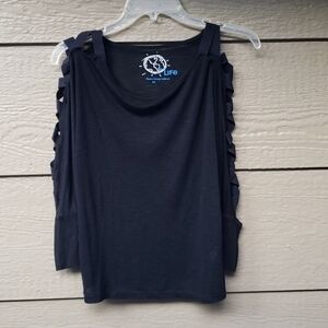 Blue Life SCOOP NECK Criss Cross Crop TOP XS